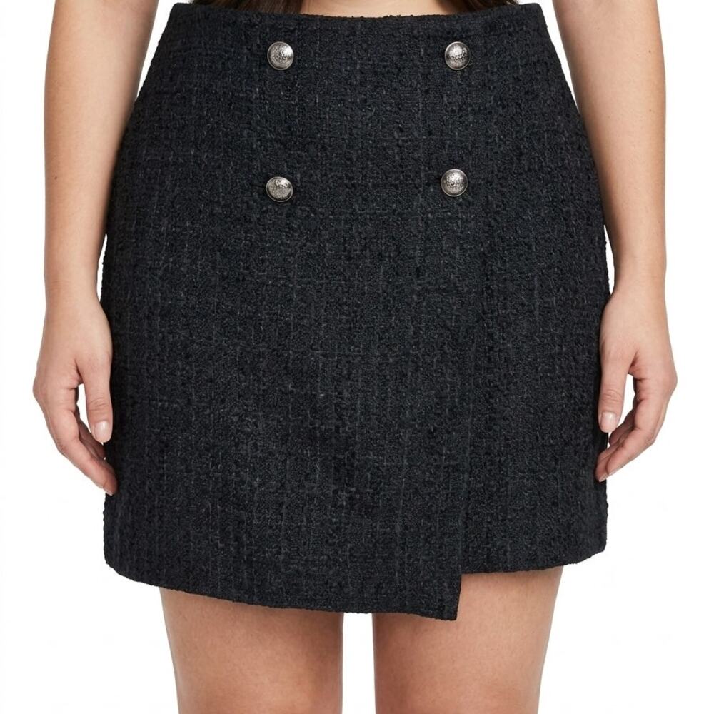 Loft Gray Tweed Lined Wrap Mini Skirt Women Size 14